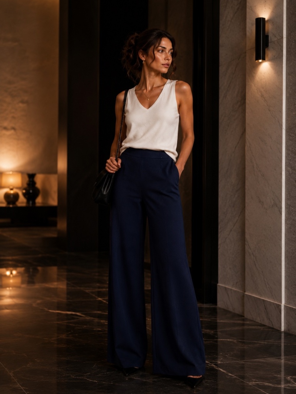 PierAntonioGaspari Navy Blue Wide Leg Knit Pants Made In Italy Taglia 42 / US 6
